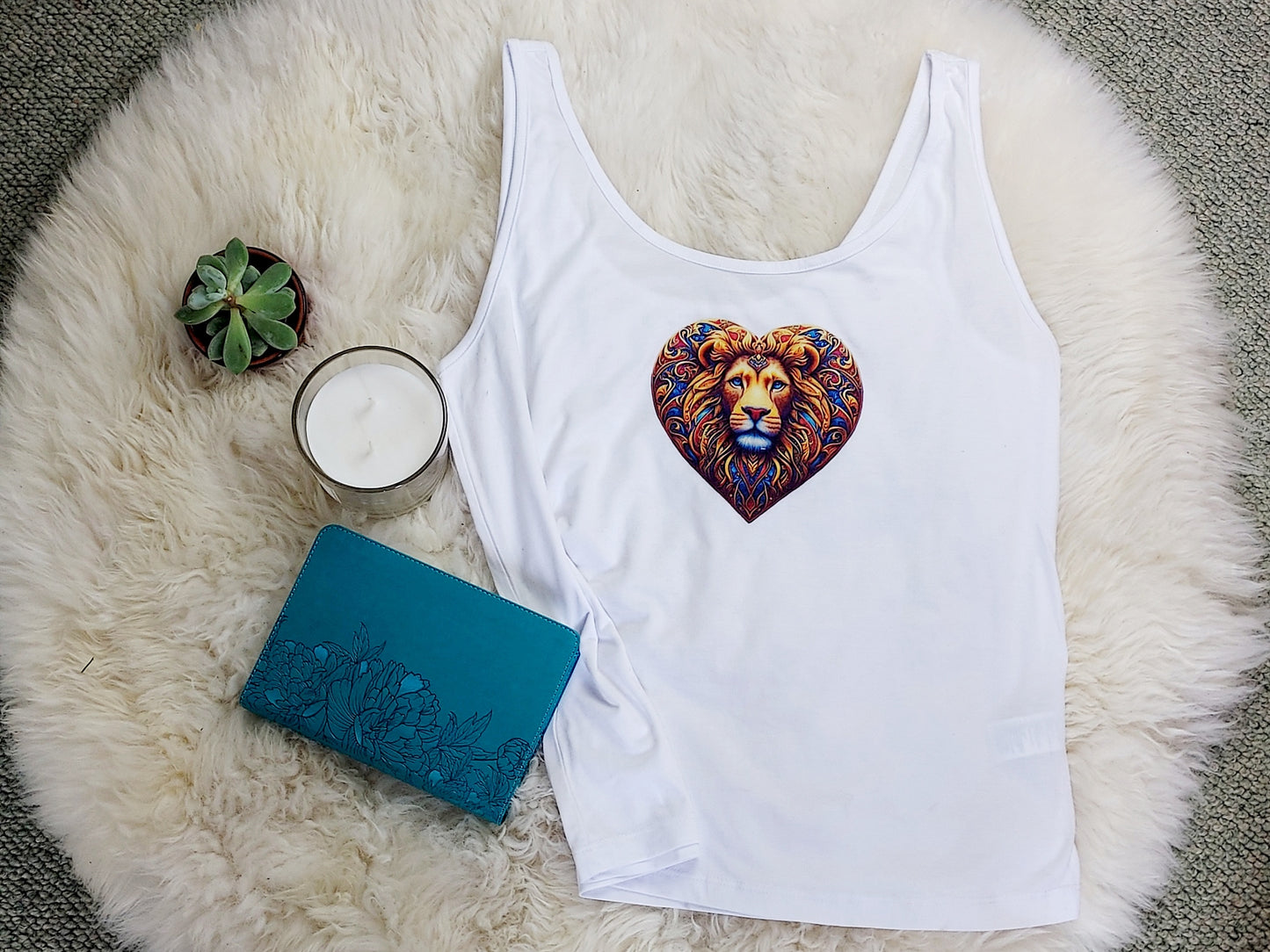 Women's Christian Tank Top with Lion of Judah love heart design