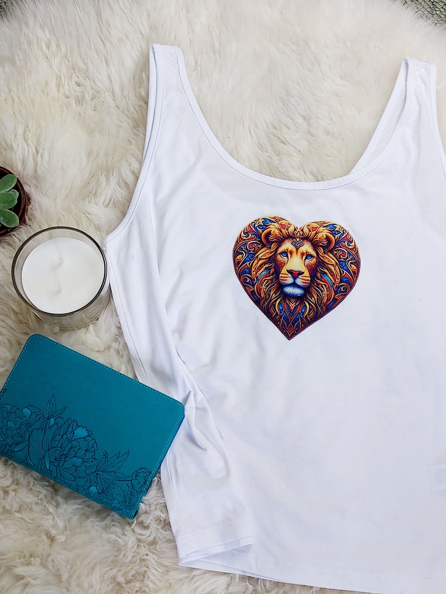 Women's Christian Tank Top with Lion of Judah love heart design