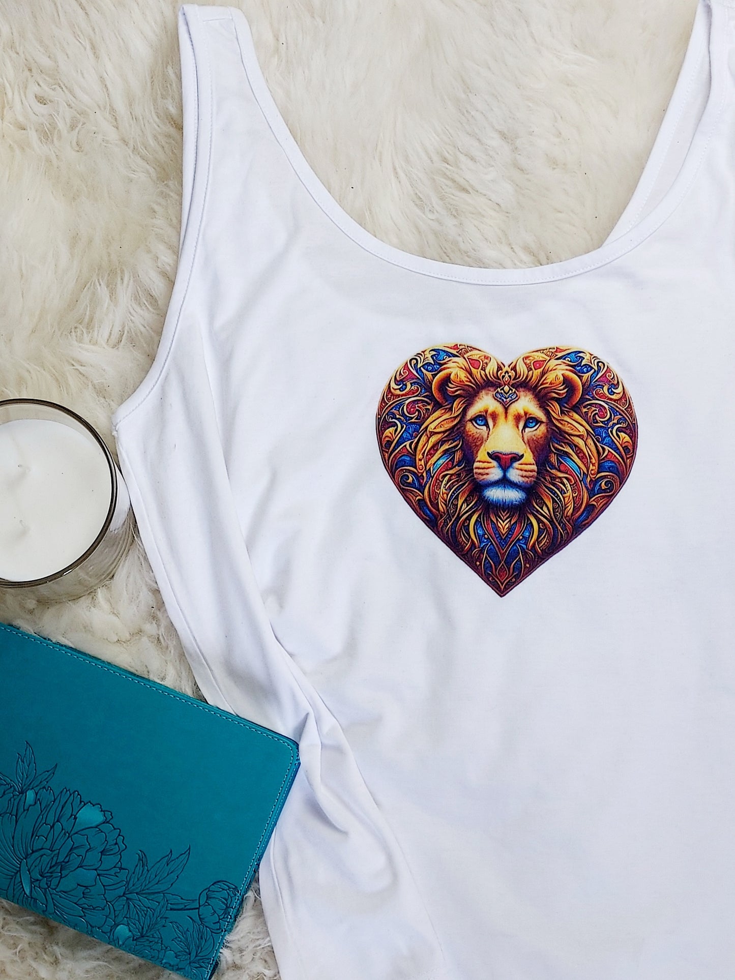 Women's Christian Tank Top with Lion of Judah love heart design