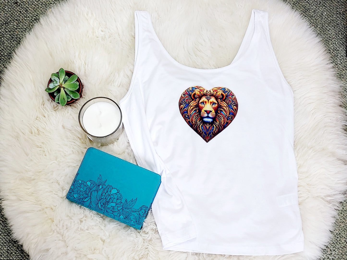 Women's Christian Tank Top with Lion of Judah love heart design