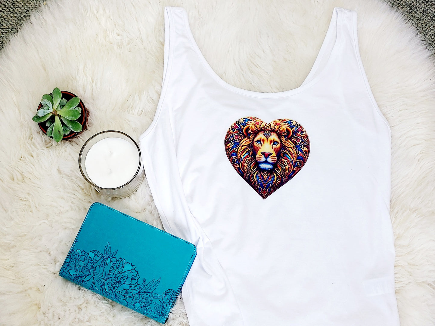 Women's Christian Tank Top with Lion of Judah love heart design