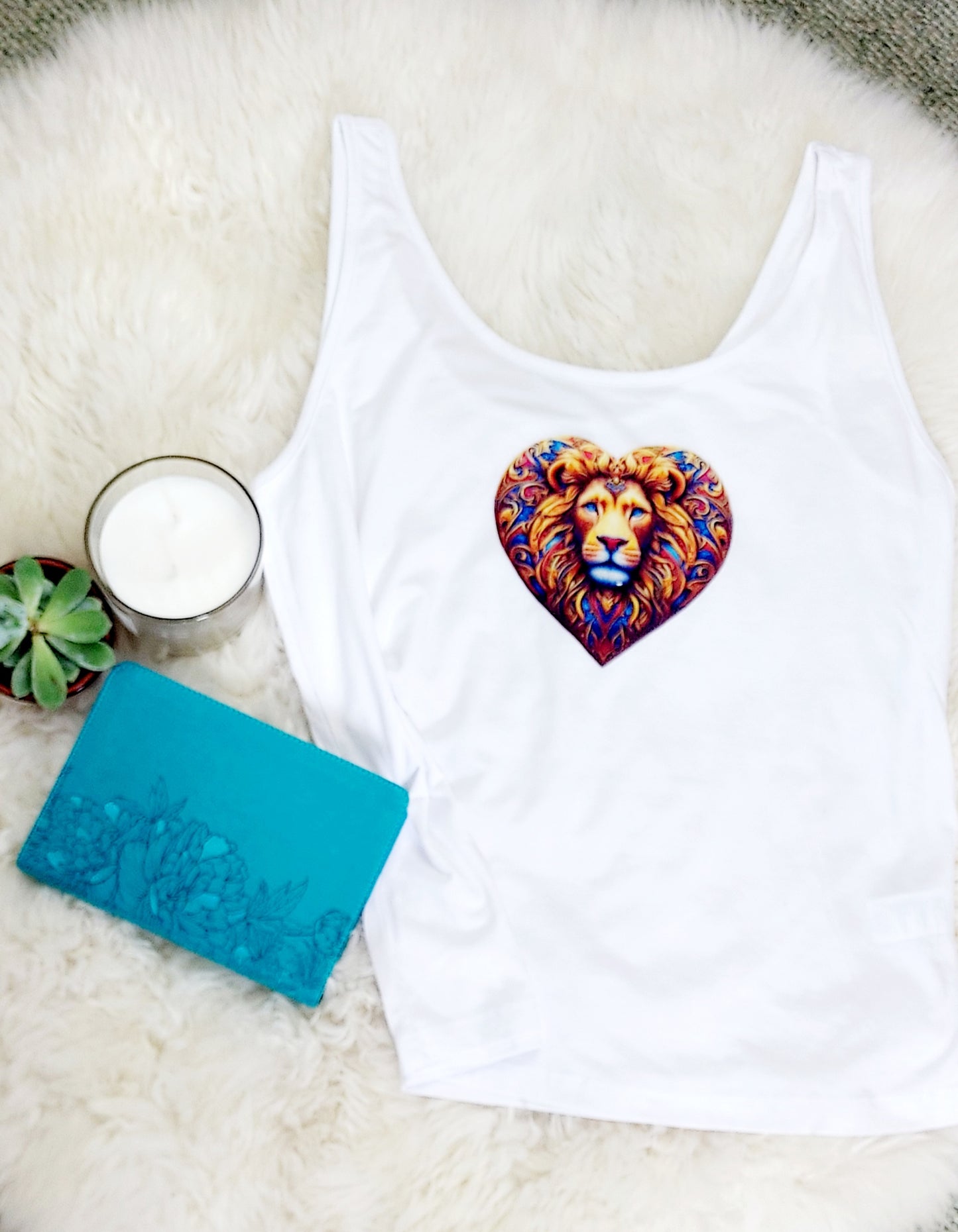 Women's Christian Tank Top with Lion of Judah love heart design