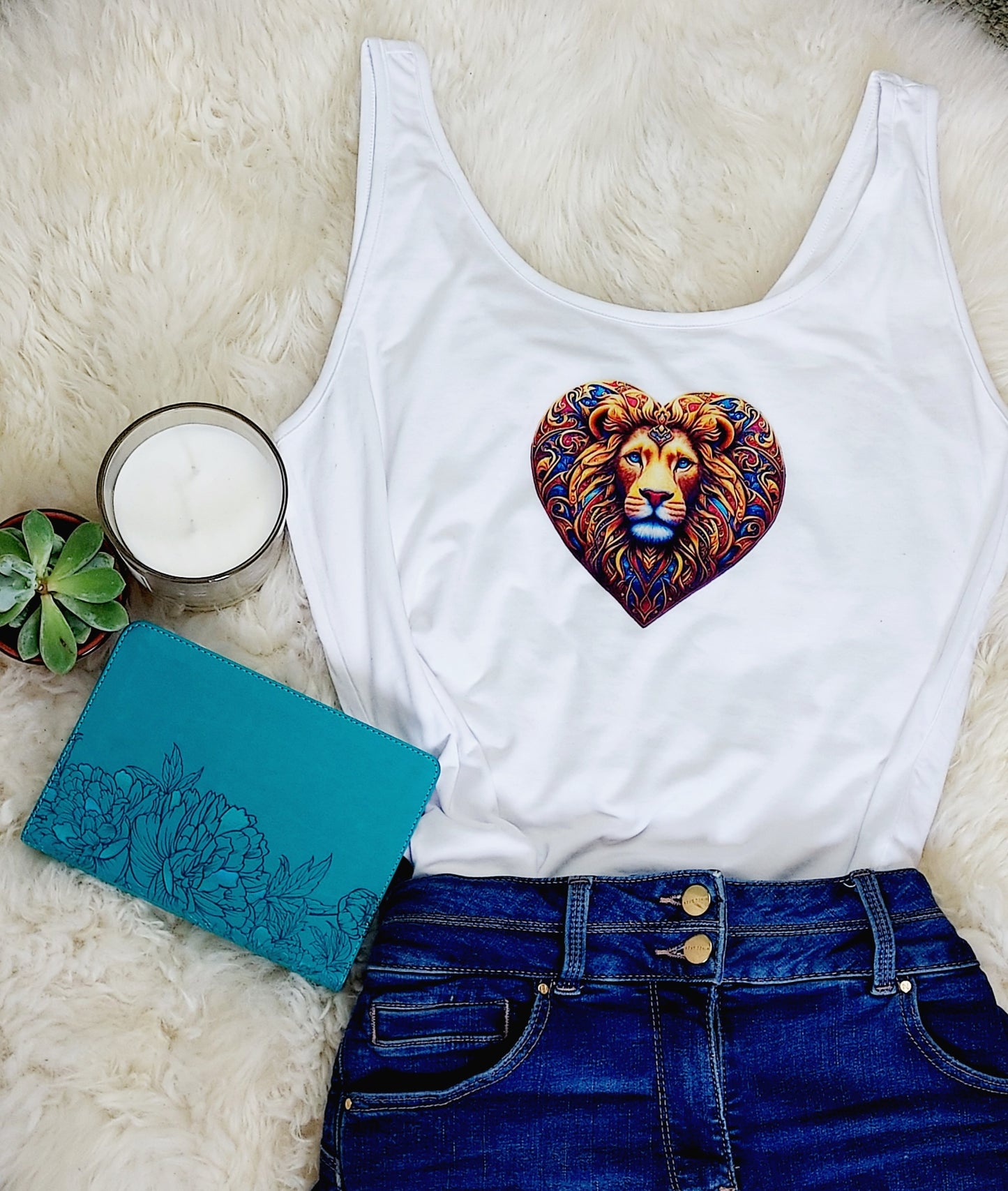 Women's Christian Tank Top with Lion of Judah love heart design