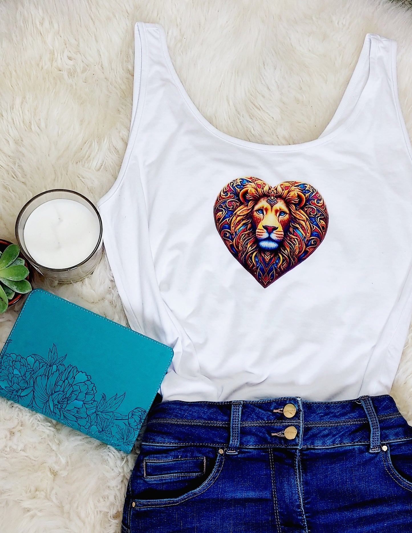 Women's Christian Tank Top with Lion of Judah love heart design