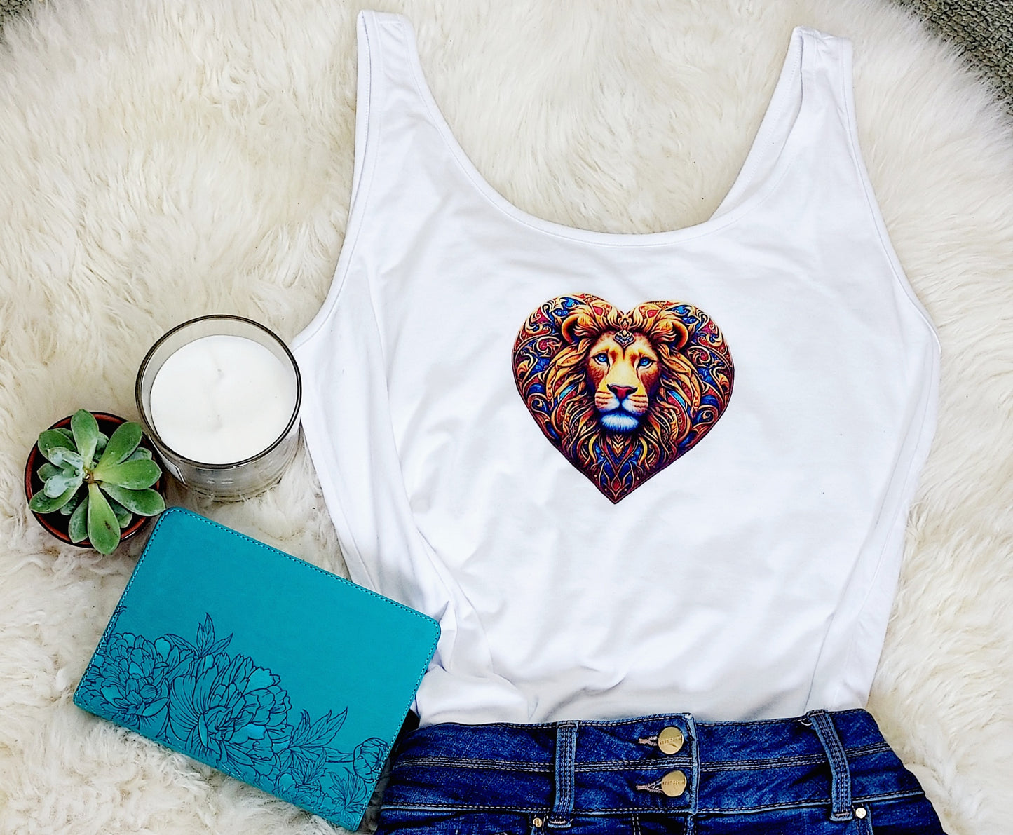 Women's Christian Tank Top with Lion of Judah love heart design