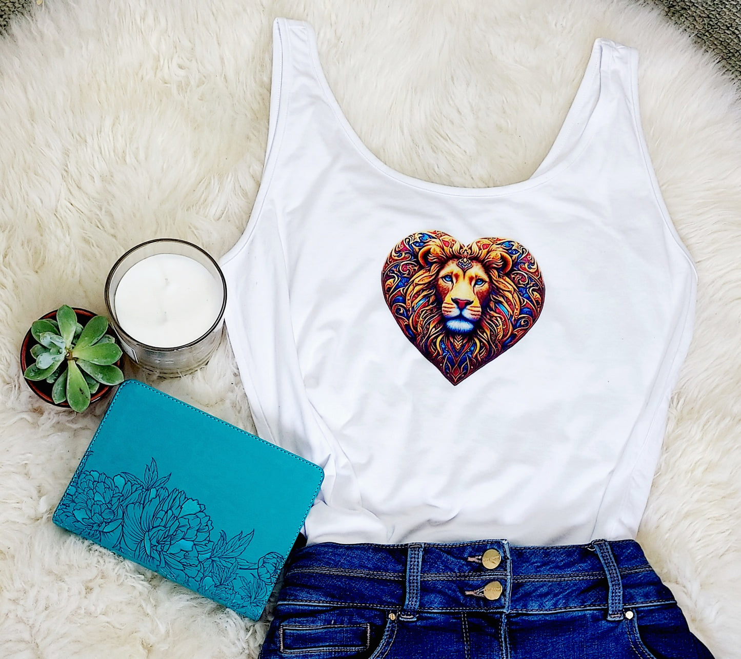 Women's Christian Tank Top with Lion of Judah love heart design