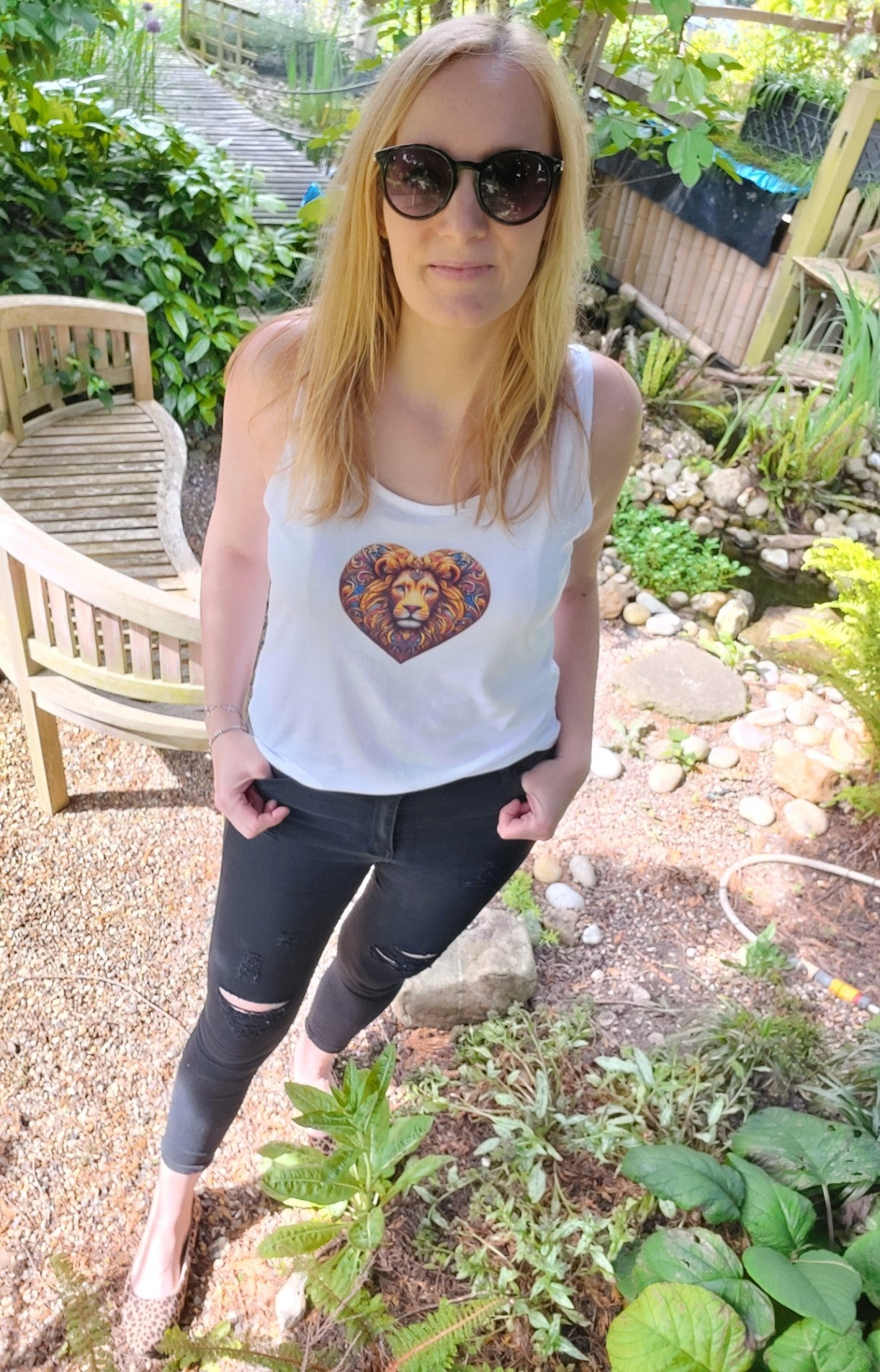 Women's Christian Tank Top with Lion of Judah love heart design