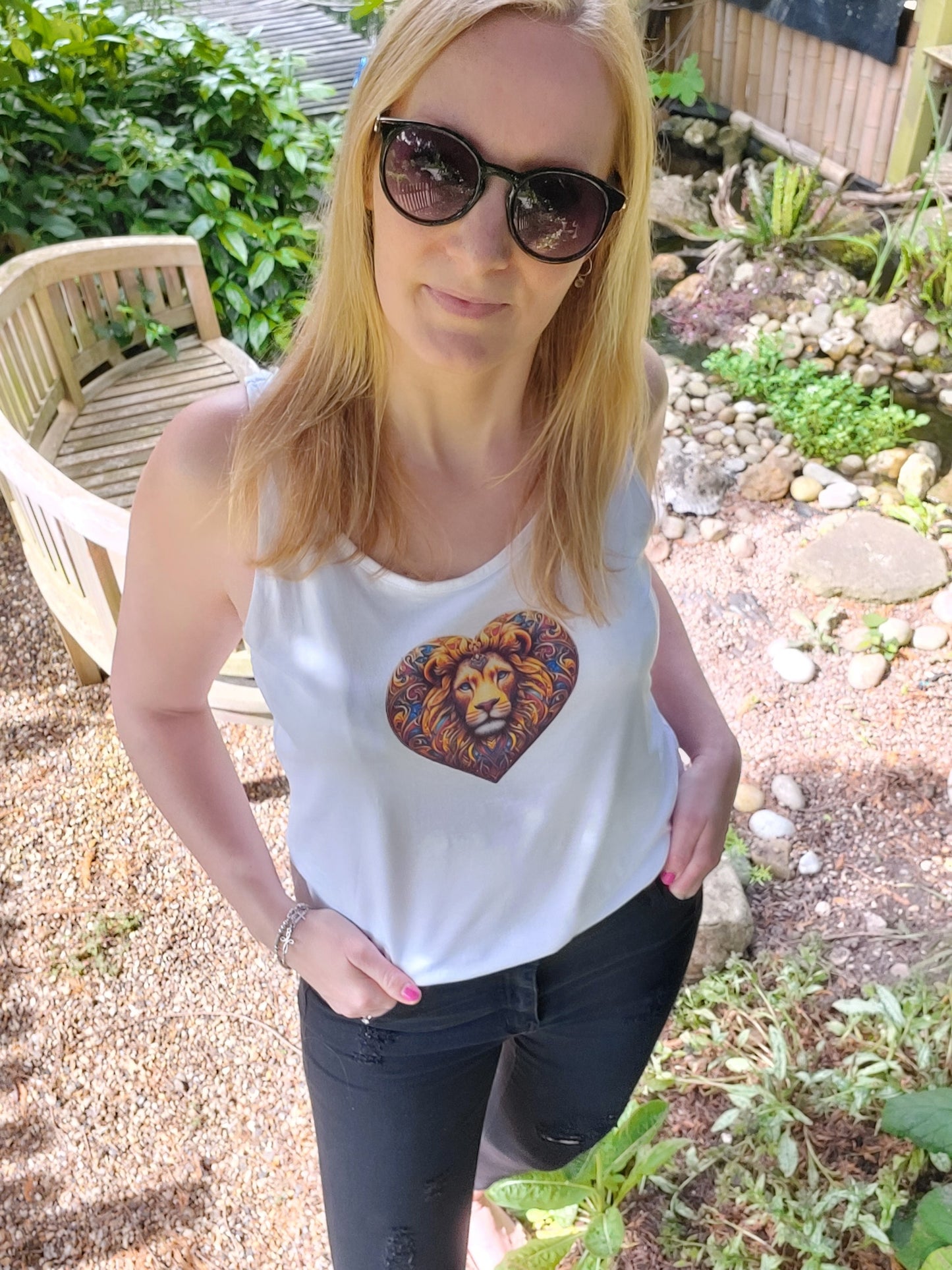 Women's Christian Tank Top with Lion of Judah love heart design