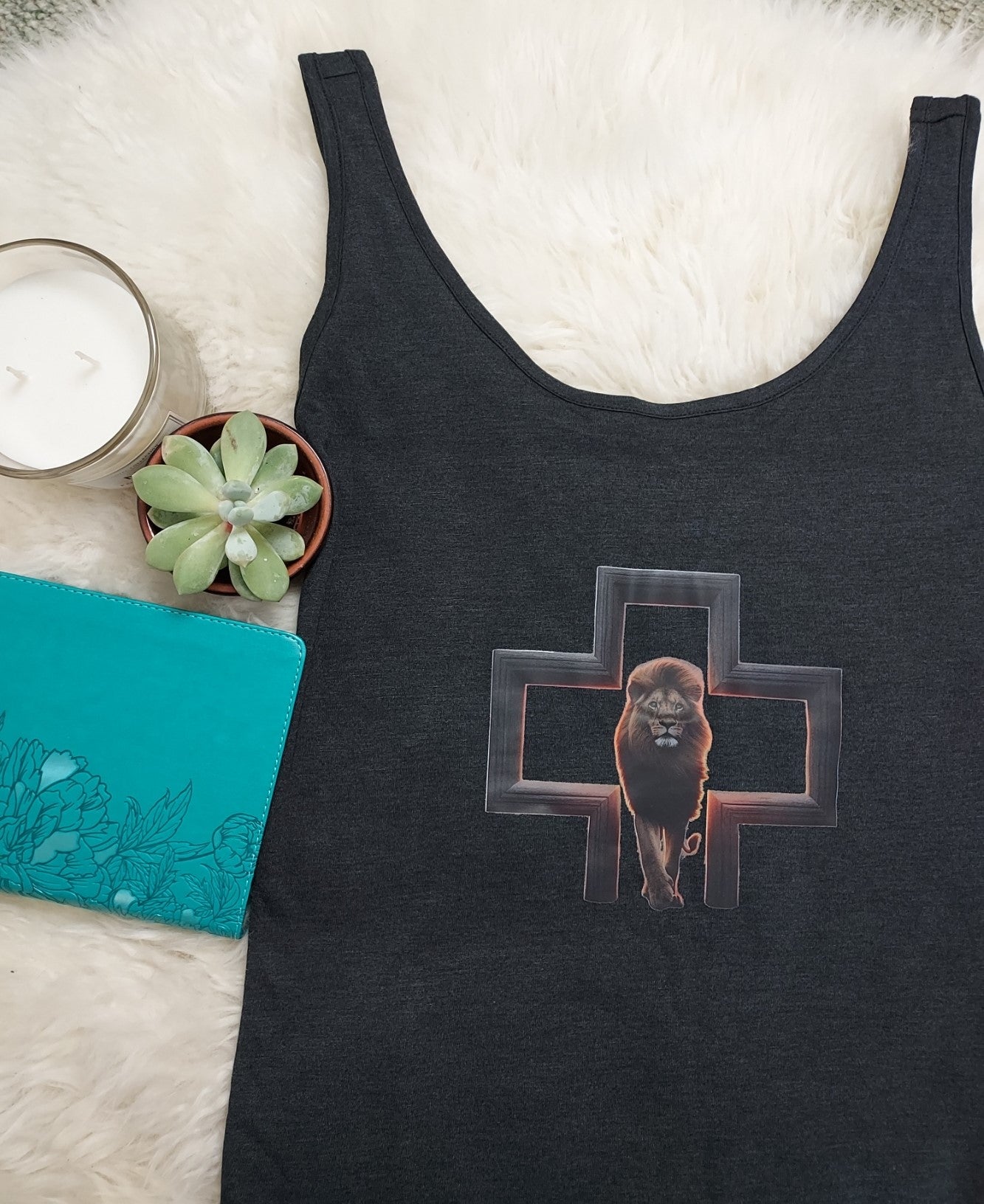 Christian Vest Top for women with Cross and Lion of Judah design