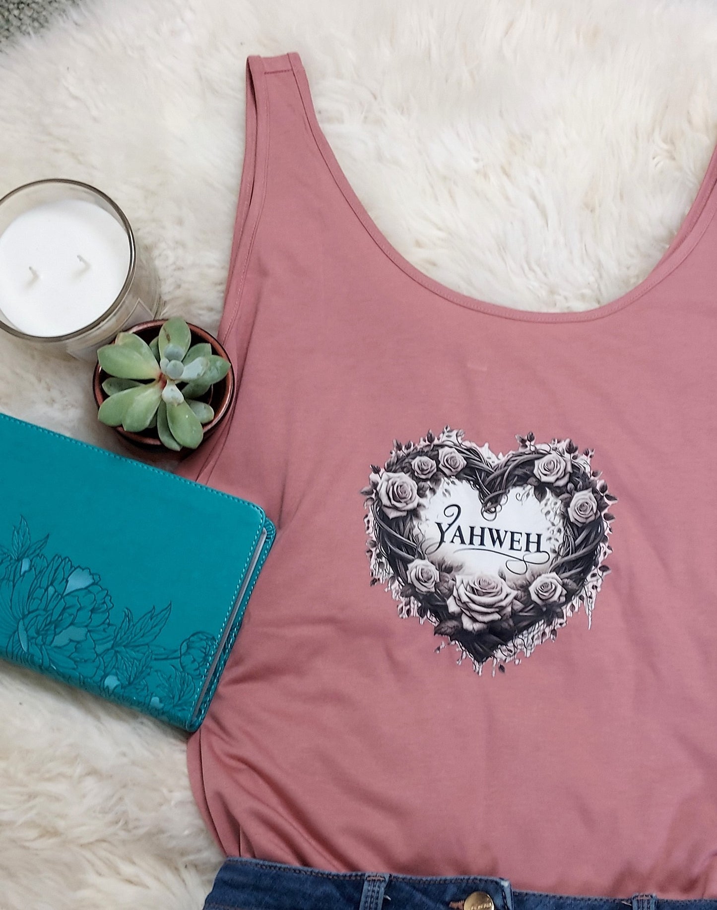 Christian Tank Top for women with Yahweh love heart design