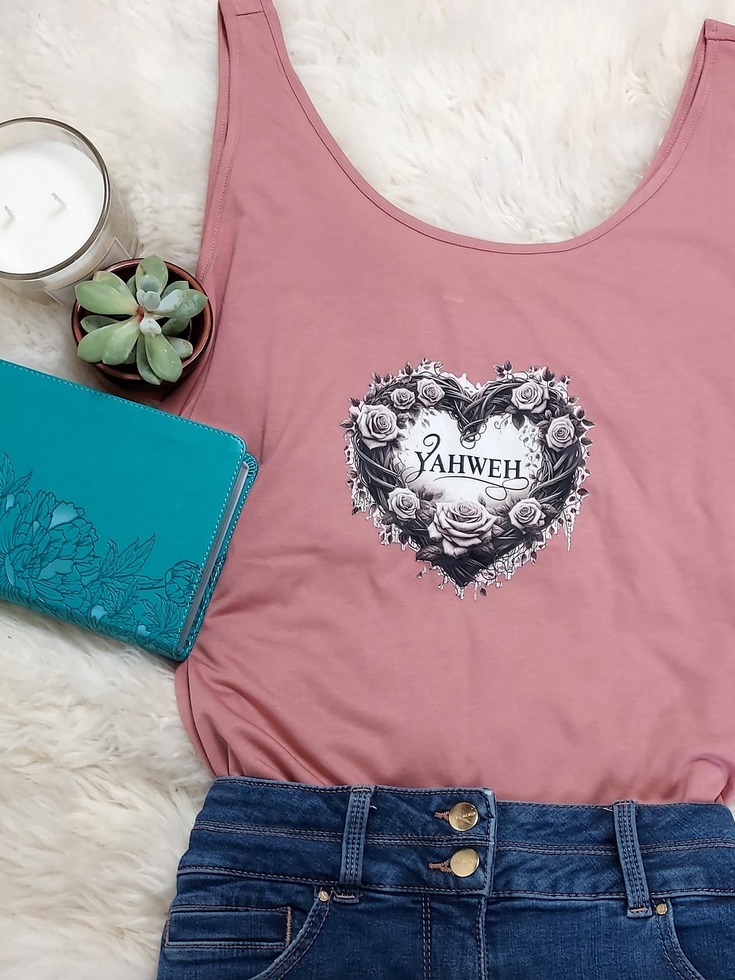 Christian Tank Top for women with Yahweh love heart design