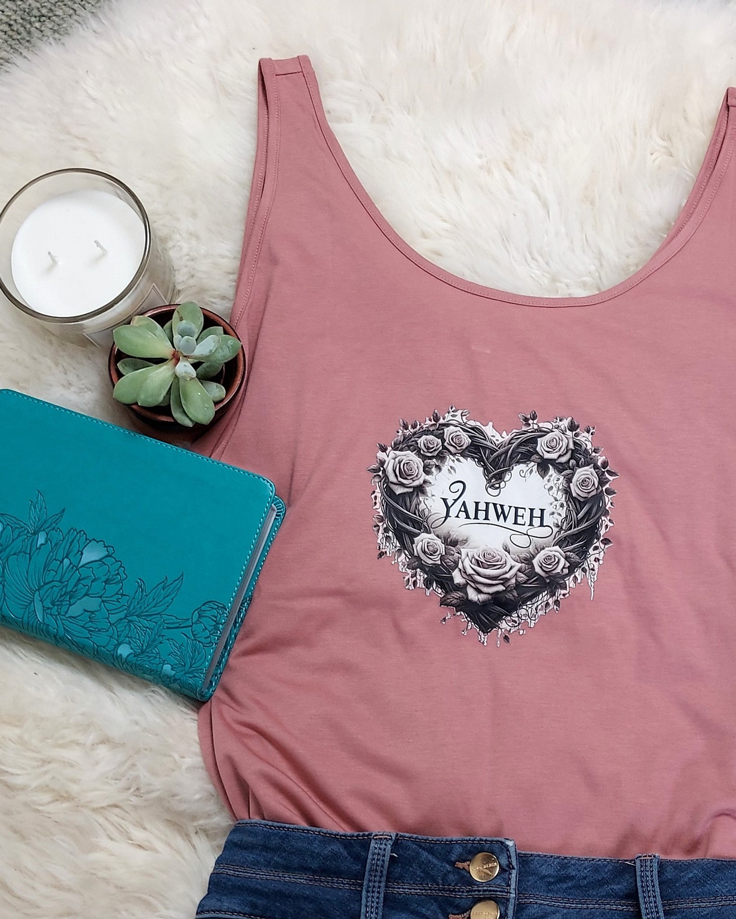 Christian Tank Top for women with Yahweh love heart design