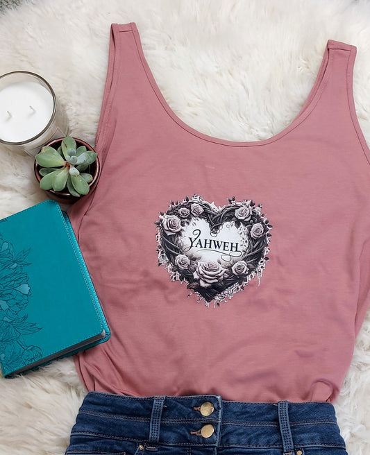 Christian Tank Top for women with Yahweh love heart design