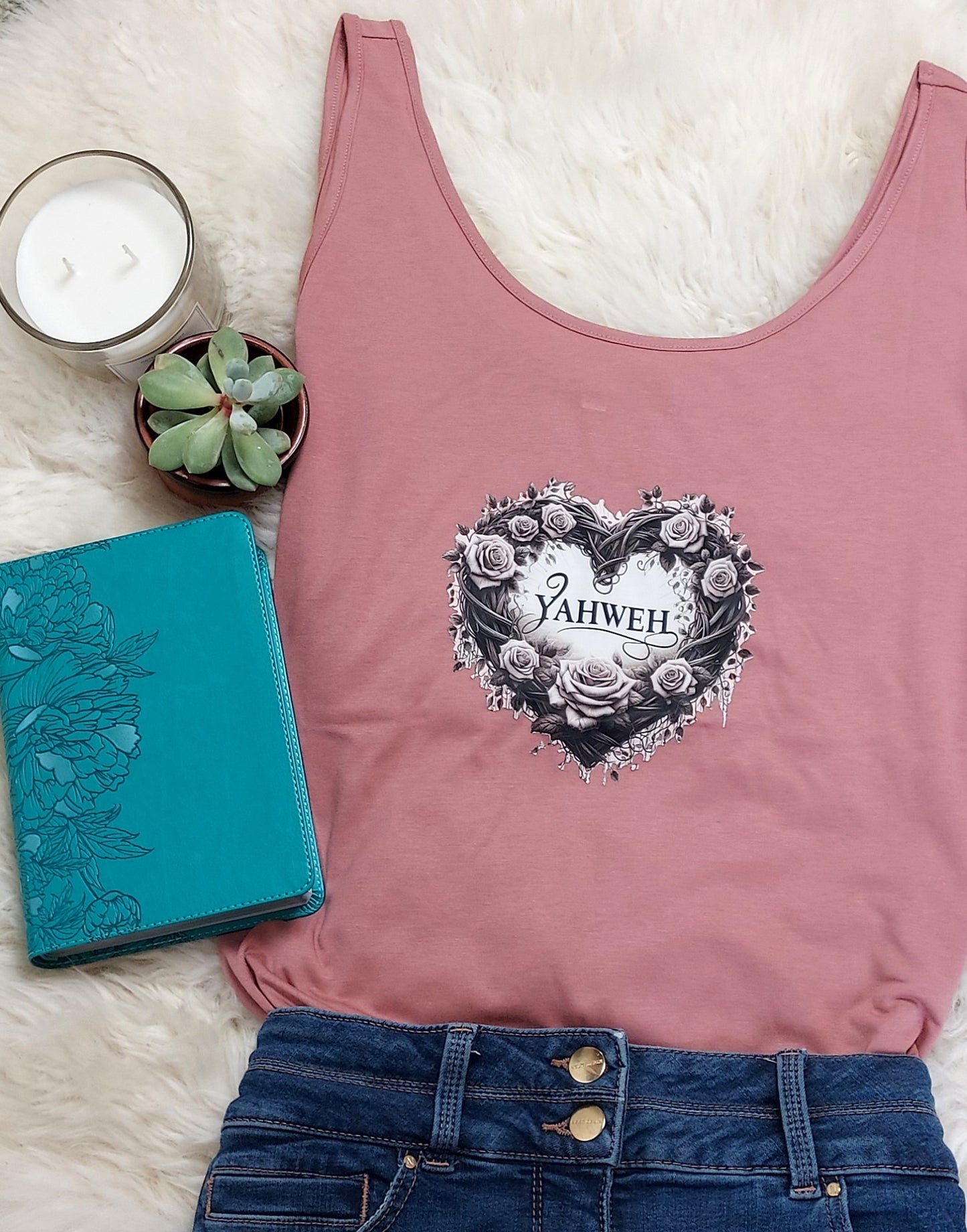 Christian Tank Top for women with Yahweh love heart design