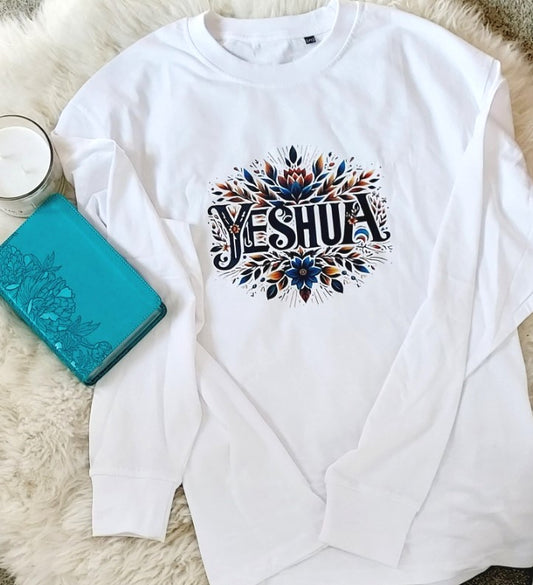 Oversized long sleeve T-shirt for women with floral Yeshua design