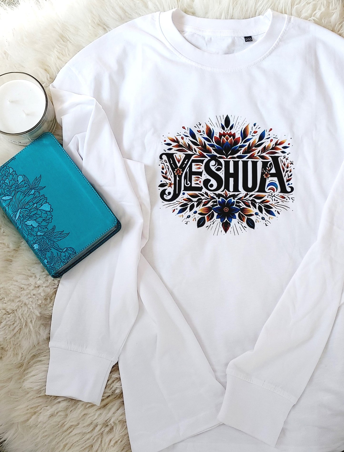 Oversized long sleeve T-shirt for women with floral Yeshua design