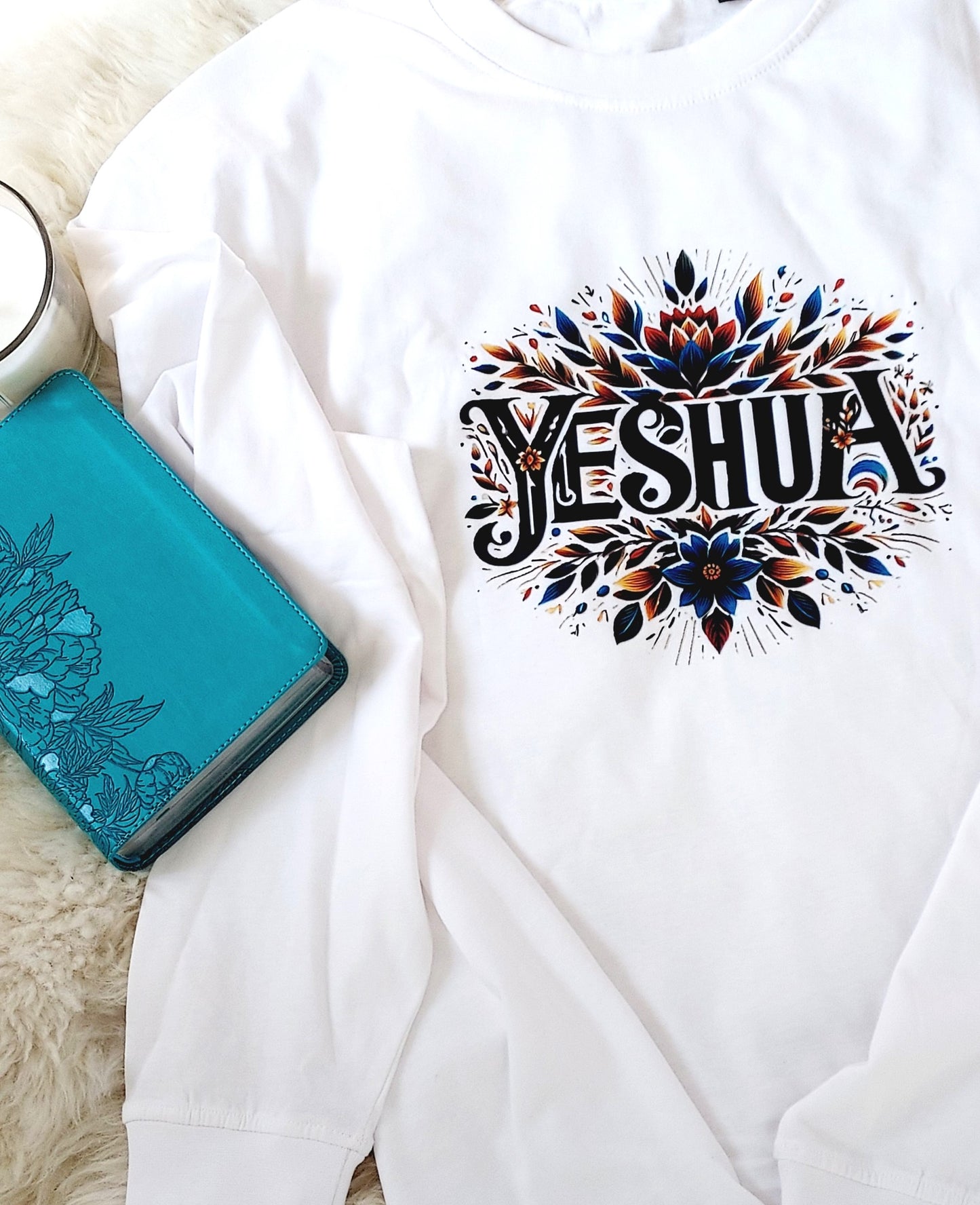 Oversized long sleeve T-shirt for women with floral Yeshua design