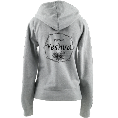 Jesus-themed Christian women's zip up hoodie with Team Yeshua design on the back