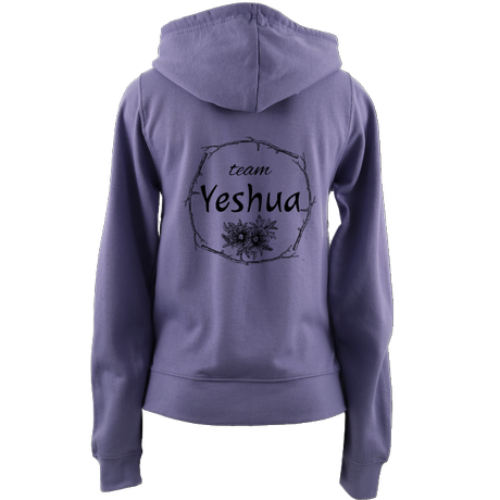 Jesus-themed Christian women's zip up hoodie with Team Yeshua design on the back